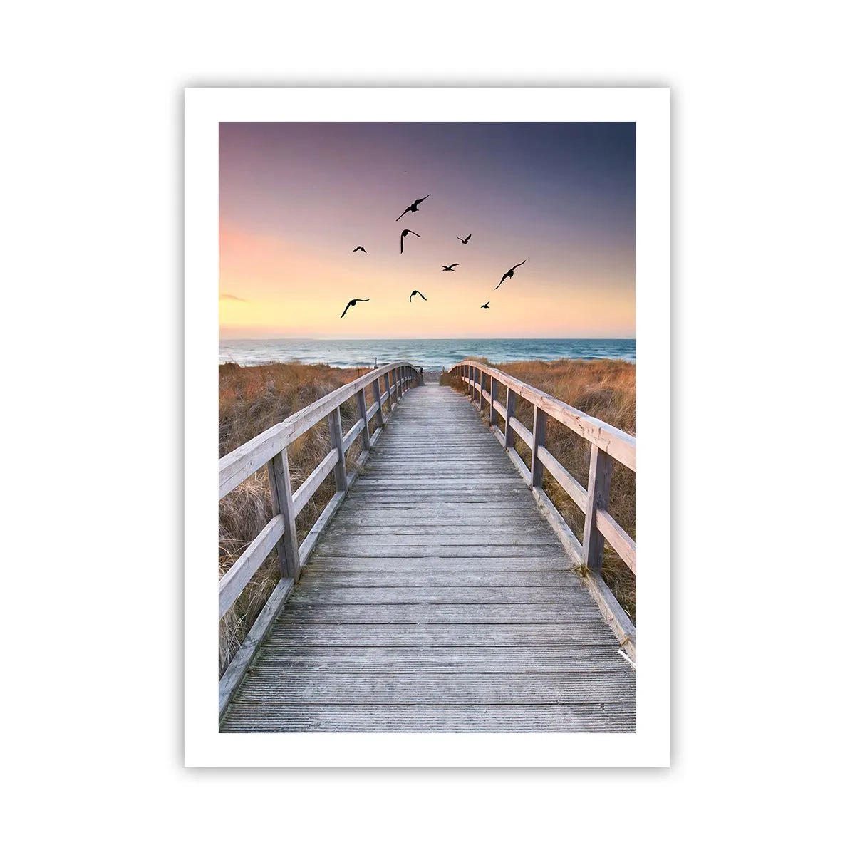 Póster - Muelle de madera que conduce a la playa al atardecer - 50x70cm - Camino a lo desconocido - Decoración de pared moderna para salón y dormitorio ARTTOR