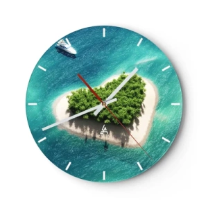Reloj de pared - Reloj de vidrio - Una isla en forma de corazón con el mar turquesa como telón de fondo. - 30x30cm - Me encanta el verano - Decoración de pared moderna para salón, cocina y dormitorio ARTTOR
