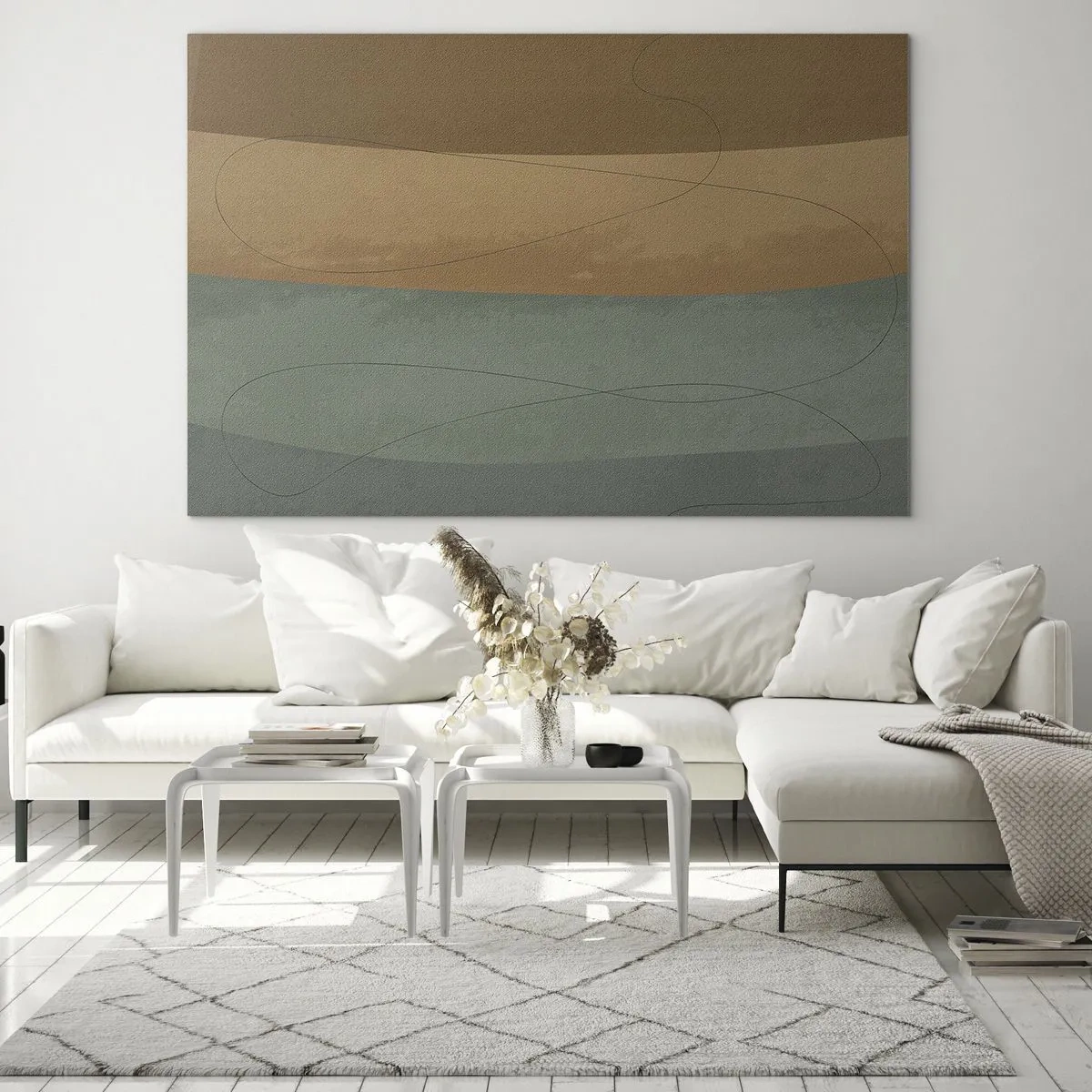 Cuadro sobre vidrio - Impresiones sobre Vidrio - Rayas abstractas en tonos tierra - 70x50cm - Composición horizontal - Decoración de pared moderna para salón y dormitorio ARTTOR