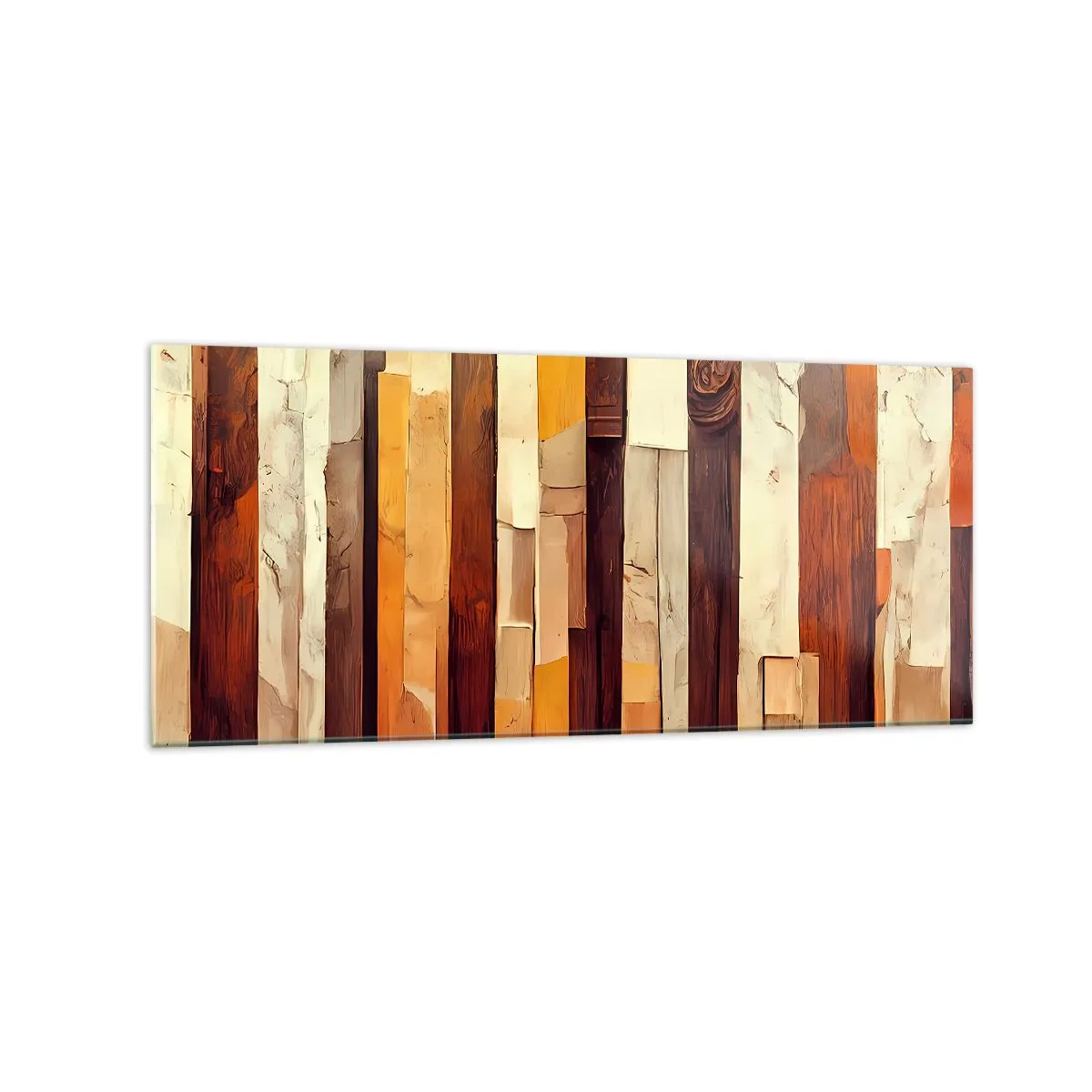 Cuadro sobre vidrio - Impresiones sobre Vidrio - Composición geométrica en tonos madera y dorado. - 120x50cm - Himno de los árboles del bosque - Decoración de pared moderna para salón y dormitorio ARTTOR