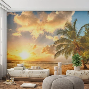 Fotomural Premium Sand - El eterno verano, siempre de vacaciones - Paisaje, Playa, Palmera de cocos - 450x315 cm