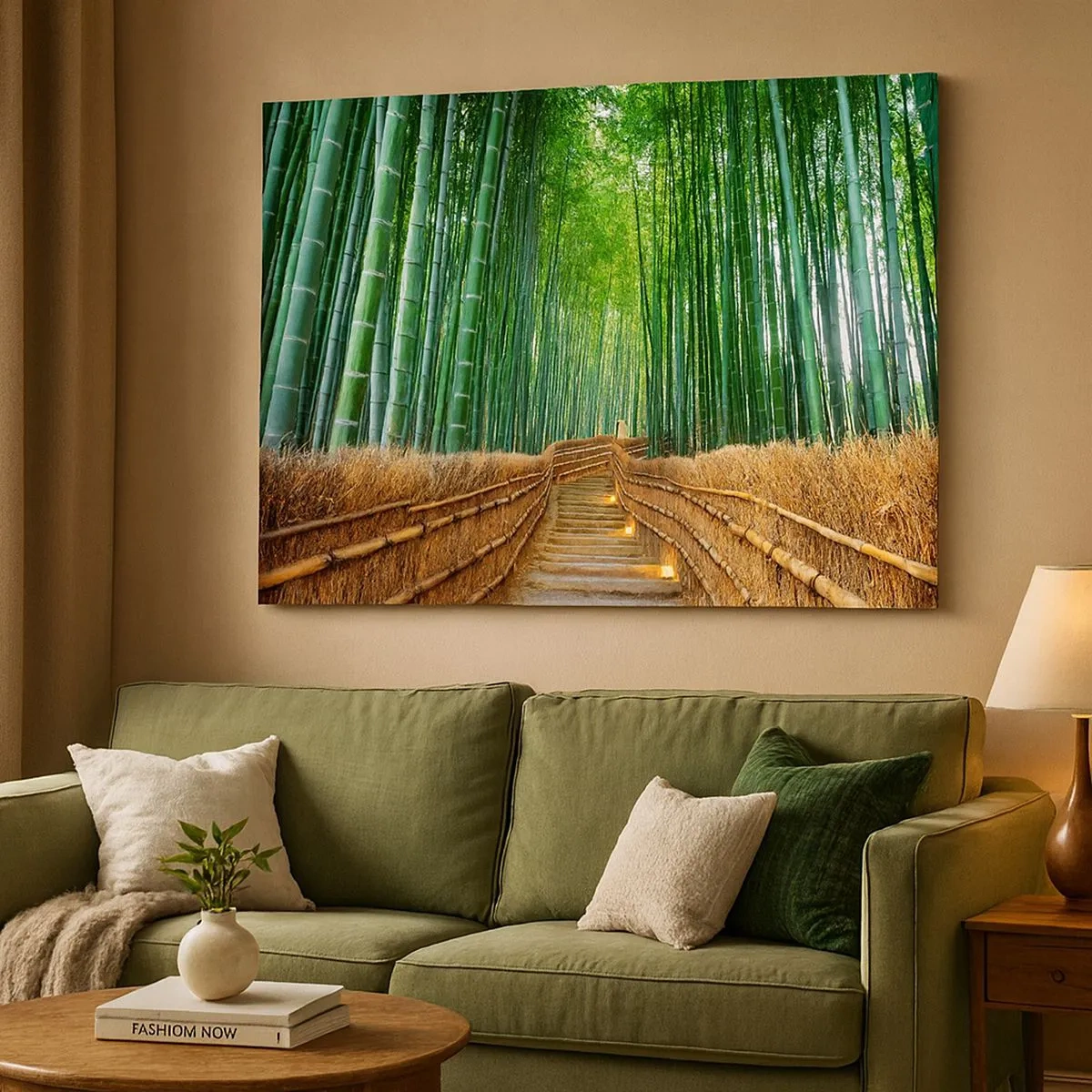 Cuadro sobre lienzo - Impresión de Imagen - Un camino en un denso bosque de bambú. - 70x50cm - La esencia de la naturaleza asiática - Decoración de pared moderna para salón y dormitorio ARTTOR