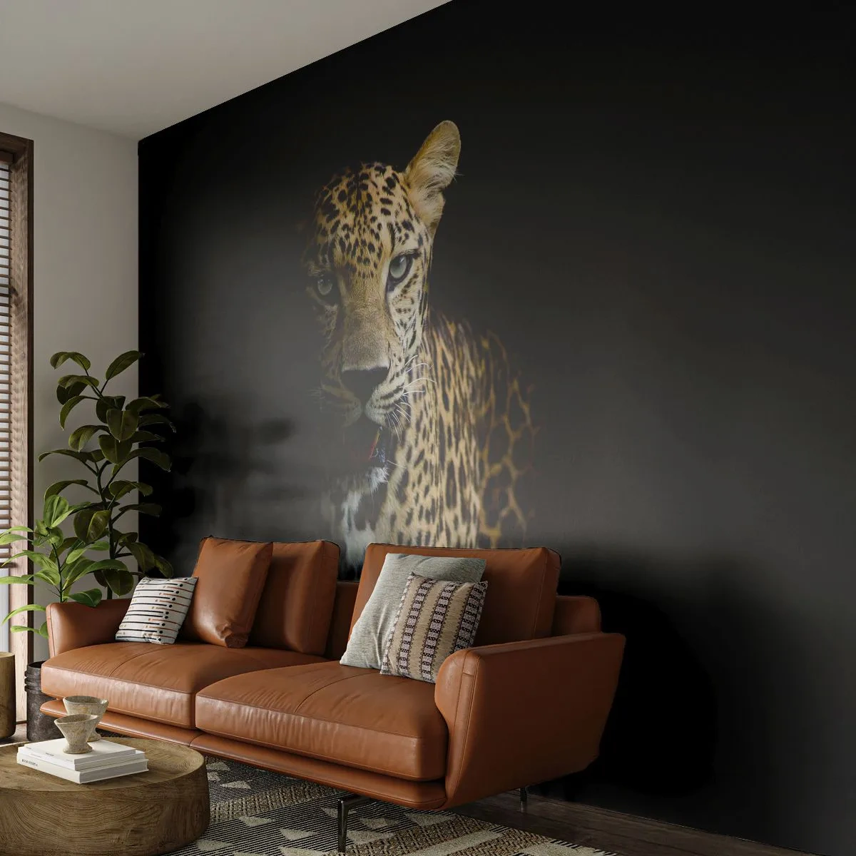 Fotomural Premium Canvas - Belleza oscura - animales, leopardo, gato salvaje - 200x140 cm