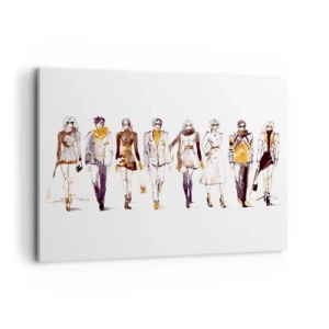 Cuadro sobre lienzo - Impresión de Imagen - Boceto de un grupo de personas con atuendos de moda. - 100x70cm - Elegancia casual - Decoración de pared moderna para salón y dormitorio ARTTOR