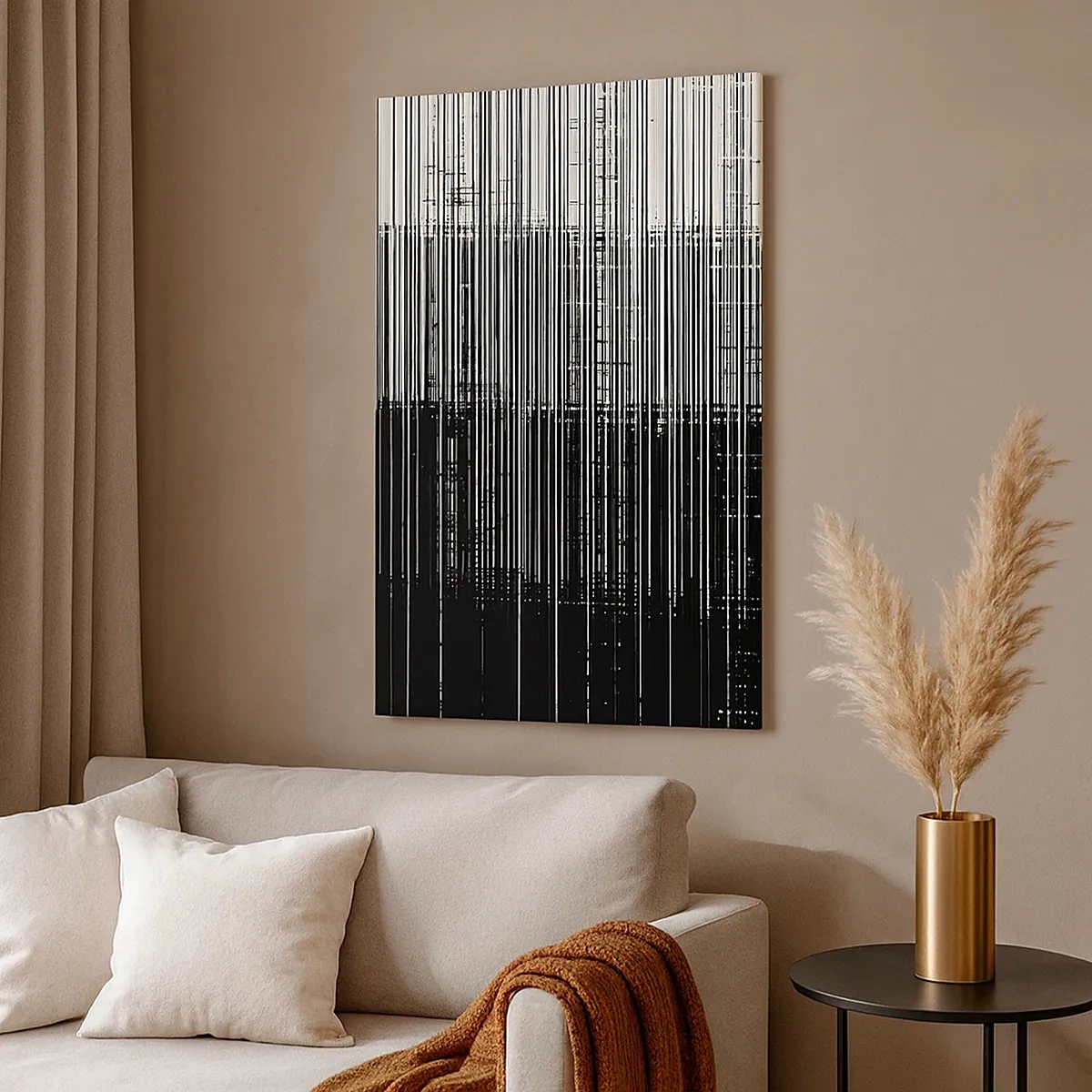 Cuadro sobre lienzo - Impresión de Imagen - Composición abstracta de líneas en blanco y negro contrastantes. - 50x70cm - Ondas y vibraciones - Decoración de pared moderna para salón y dormitorio ARTTOR