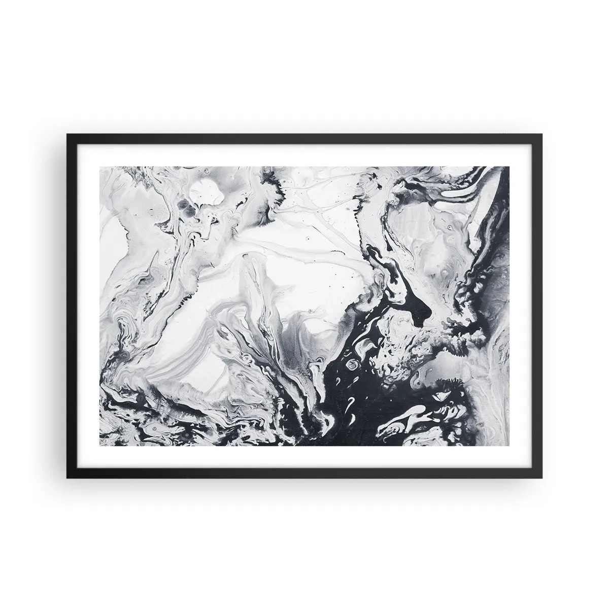 Póster en marco negro - Patrón abstracto monocromático con efecto mármol. - 70x50cm - Dentro de la Tierra - Decoración de pared moderna para salón y dormitorio ARTTOR
