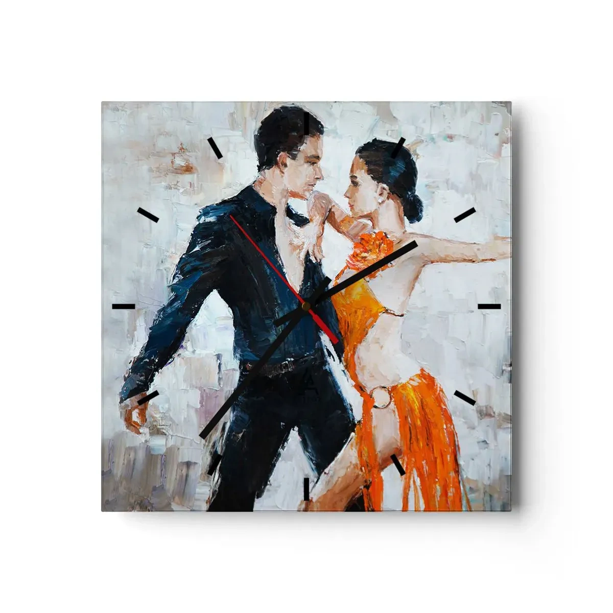 Reloj de pared - Reloj de vidrio - Una pareja dinámica bailando al estilo latinoamericano. - 30x30cm - Dirty dancing - Decoración de pared moderna para salón y dormitorio ARTTOR