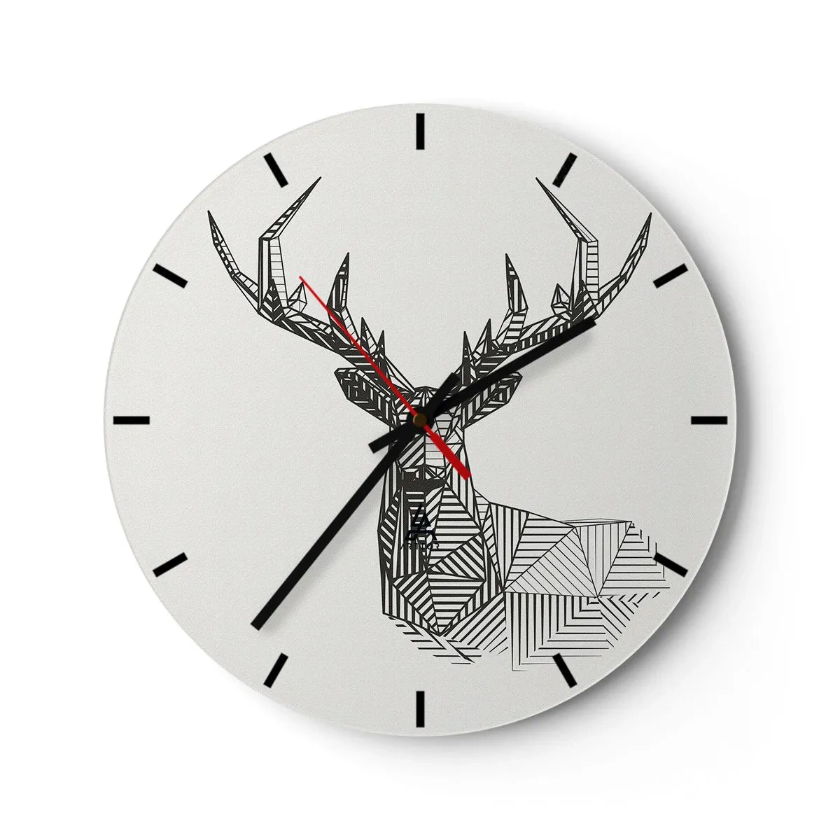 Reloj de pared - Reloj de vidrio - Ciervo lineal geométrico sobre un fondo claro - 30x30cm - Ciervo en estilo cubista - Decoración de pared moderna para salón, cocina y dormitorio ARTTOR