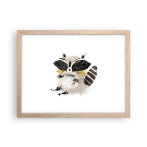 Póster en marco roble claro - Mi amigo mapache - 40x30 cm