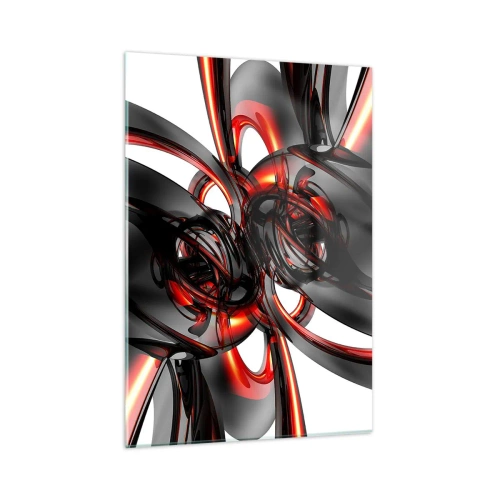 Cuadro sobre vidrio - Impresiones sobre Vidrio - Abstracción moderna en negro y rojo. - 50x70cm - Movimiento en grafito y rojo - Decoración de pared moderna para salón y dormitorio ARTTOR