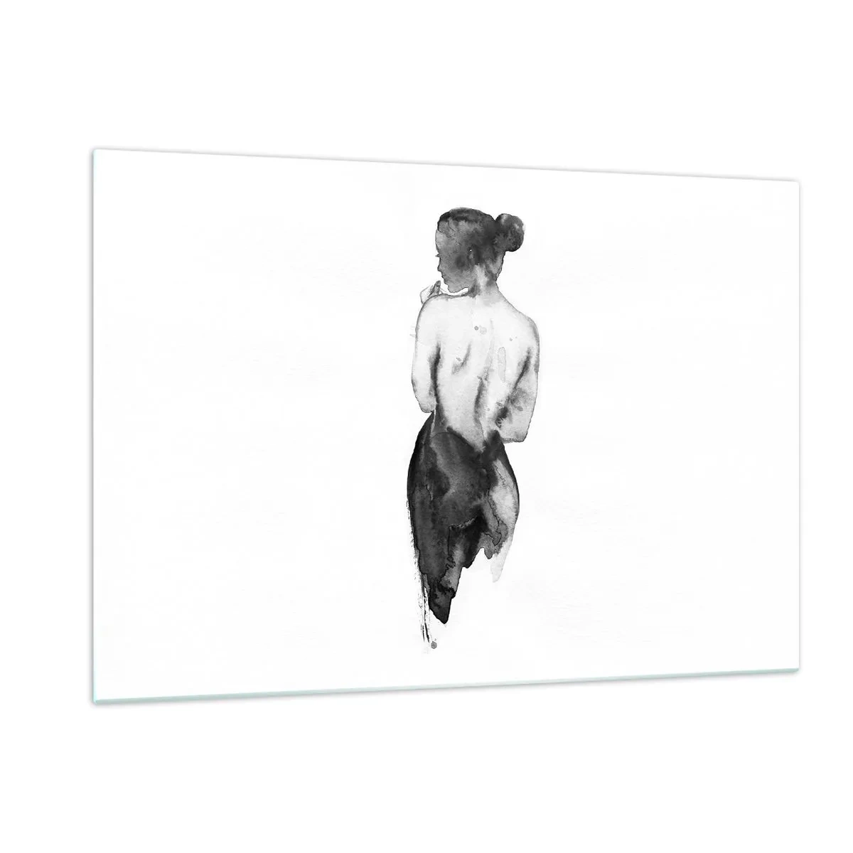 Cuadro sobre vidrio - Impresiones sobre Vidrio - Silueta en blanco y negro de una mujer en estilo acuarela. - 120x80cm - Sin ella el mundo deja de tener sentido - Decoración de pared moderna para salón y dormitorio ARTTOR