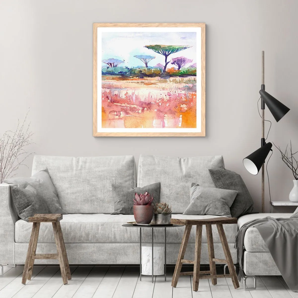 Póster en marco roble claro - Colores de la sabana - 60x60 cm
