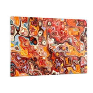 Cuadro sobre vidrio - Impresiones sobre Vidrio - Composición abstracta en tonos naranja y rojo. - 120x80cm - Si las nueces se derritieran en la miel - Decoración de pared moderna para salón y dormitorio ARTTOR