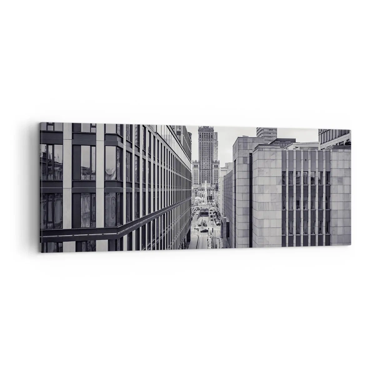 Cuadro sobre lienzo - Impresión de Imagen - Panorama de Varsovia con vistas al Palacio de la Cultura y los edificios circundantes. - 140x50cm - Valle de Varsovia - Decoración de pared moderna para salón y dormitorio ARTTOR