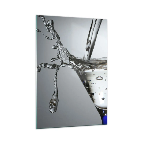 Cuadro sobre vidrio - Impresiones sobre Vidrio - Líquido en una copa de martini salpicando contra un fondo gris - 50x70cm - Sobre el borde de una taza - Decoración de pared moderna para salón y dormitorio ARTTOR