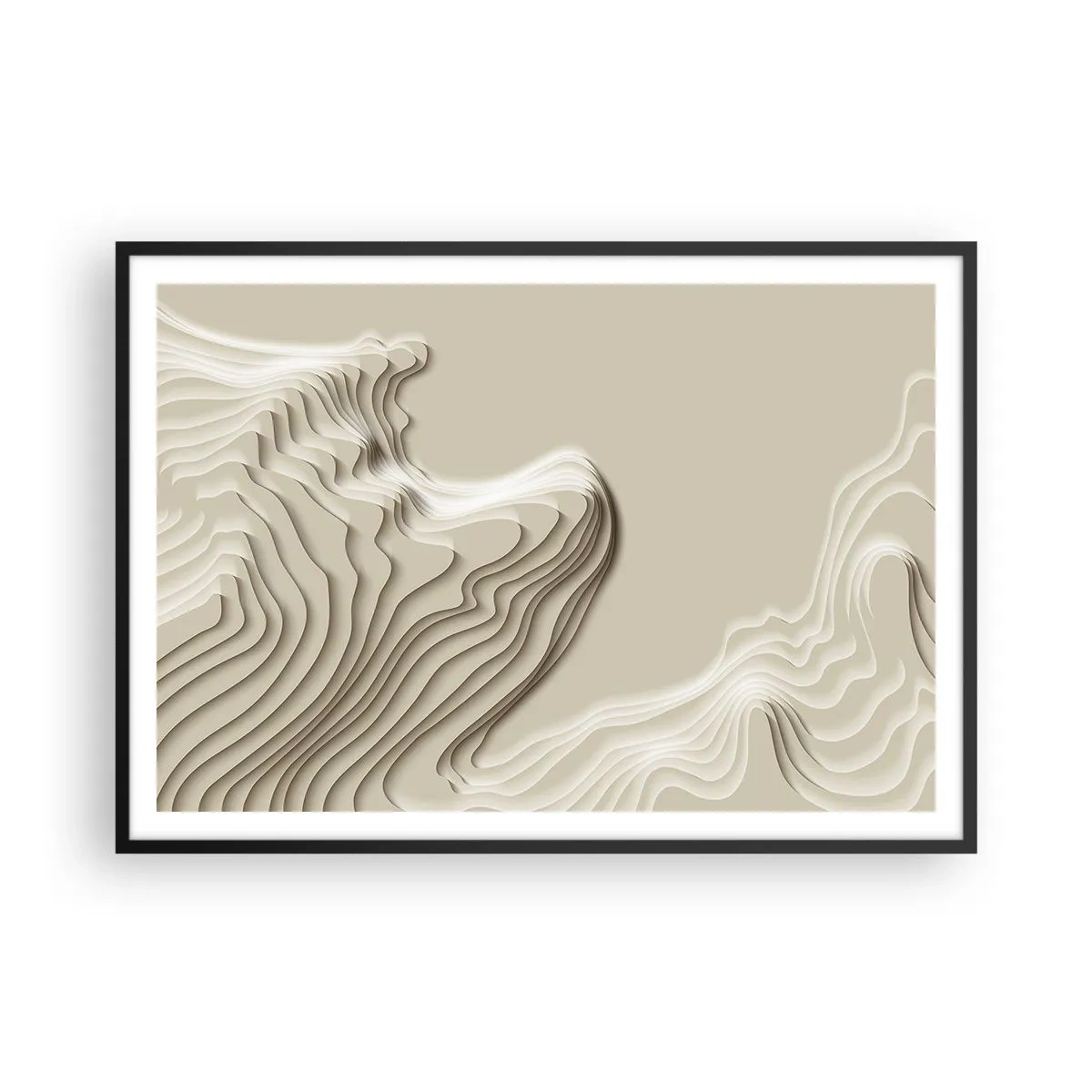 Póster en marco negro - Un patrón abstracto en tonos beige con efecto lineal. - 100x70cm - Topografía del arte - Decoración de pared moderna para salón y dormitorio ARTTOR