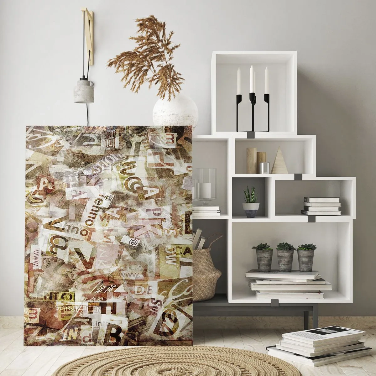 Cuadro sobre vidrio - Impresiones sobre Vidrio - Composición abstracta con letras y fragmentos de texto. - 70x100cm - Unificando el lenguaje - Decoración de pared moderna para salón y dormitorio ARTTOR