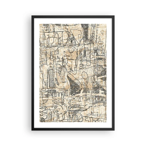 Póster en marco negro - Patrón geométrico abstracto en tonos beige y negro. - 50x70cm - A la espera de ser descifrado - Decoración de pared moderna para salón y dormitorio ARTTOR