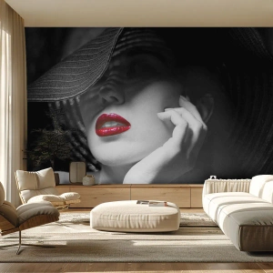 Fotomural Autadhesivo Deluxe Sticker - Estudio en escarlata - Mujer, labios rojos, Moda - 350x256 cm