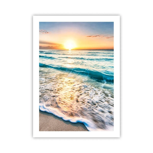 Póster - Puesta de sol sobre un mar tranquilo con olas - 50x70cm - Un espectáculo digno de ver - Decoración de pared moderna para salón y dormitorio ARTTOR