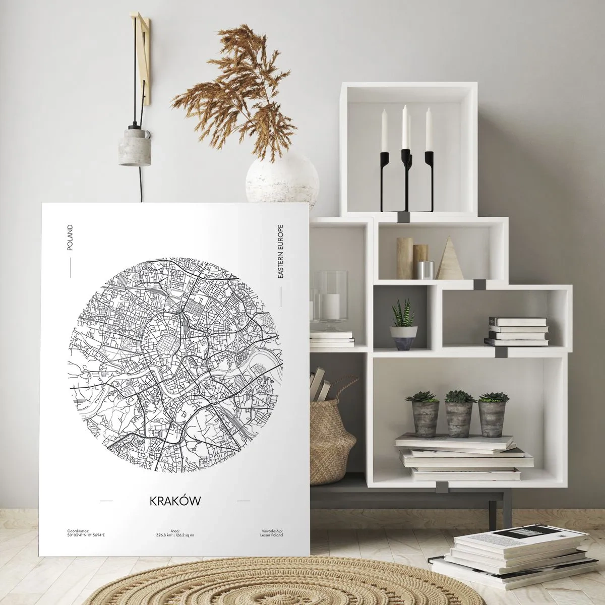 Cuadro sobre vidrio - Impresiones sobre Vidrio - Un mapa de Cracovia en un estilo de ilustración en blanco y negro - 50x70cm - Anatomía de Cracovia - Decoración de pared moderna para salón y dormitorio ARTTOR