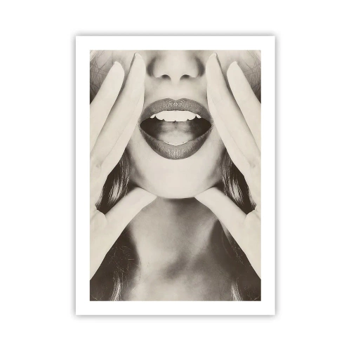 Póster - Primer plano artístico de labios en estilo monocromático. - 50x70cm - ¡Ya estoy en camino! - Decoración de pared moderna para salón y dormitorio ARTTOR
