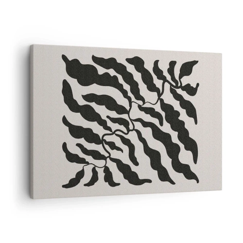 Cuadro sobre lienzo - Impresión de Imagen - Ramitas con hojas en negro sobre un fondo claro - 70x50cm - La naturaleza de un cuadrado - Decoración de pared moderna para salón y dormitorio ARTTOR