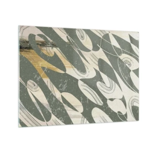 Cuadro sobre vidrio - Impresiones sobre Vidrio - Una composición verde y beige con formas orgánicas dinámicas. - 70x50cm - Abstracción rítmica - Decoración de pared moderna para salón y dormitorio ARTTOR