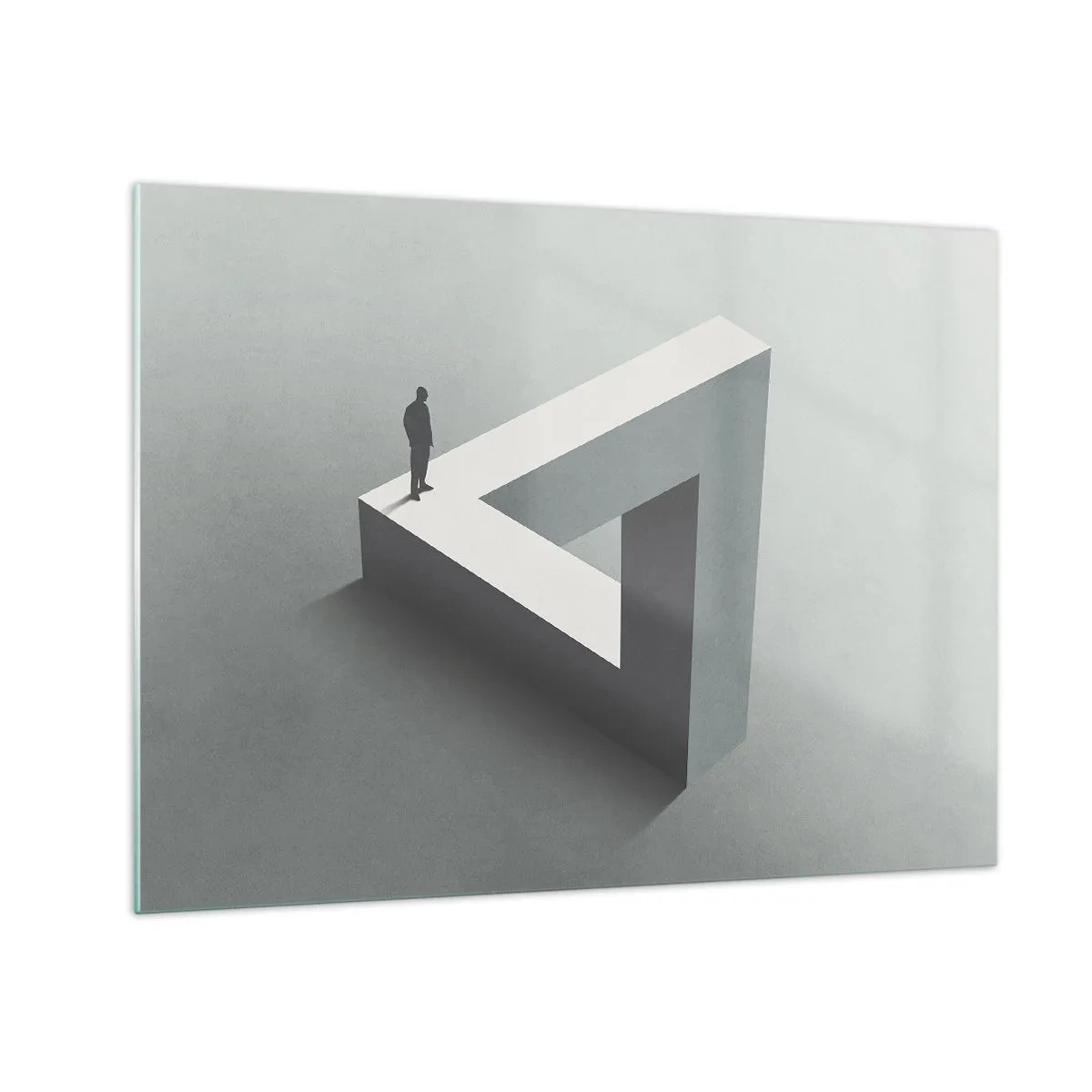 Cuadro sobre vidrio - Impresiones sobre Vidrio - Una figura sobre una estructura geométrica al estilo de una ilusión óptica. - 70x50cm - Y, sin embargo, es posible - Decoración de pared moderna para salón y dormitorio ARTTOR