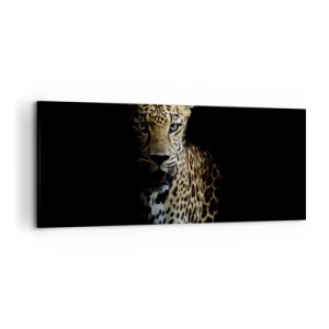 Cuadro sobre lienzo - Impresión de Imagen - Un leopardo sobre un fondo oscuro con una mirada intensa. - 120x50cm - Belleza oscura - Decoración de pared moderna para salón y dormitorio ARTTOR