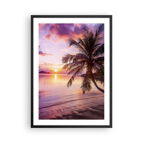Póster en marco negro - Atardecer tropical con palmeras en la playa - 50x70cm - Hermosura hasta el horizonte - Decoración de pared moderna para salón y dormitorio ARTTOR