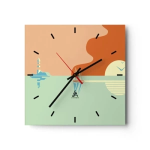 Reloj de pared - Reloj de vidrio - Un paisaje marino minimalista con un velero y una puesta de sol. - 30x30cm - Un paisaje marino perfecto - Decoración de pared moderna para salón y dormitorio ARTTOR
