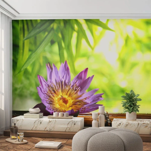 Fotomural Premium Canvas - Bajo el sol de Asia - Flor, flor de loto, Bambú - 150x105 cm