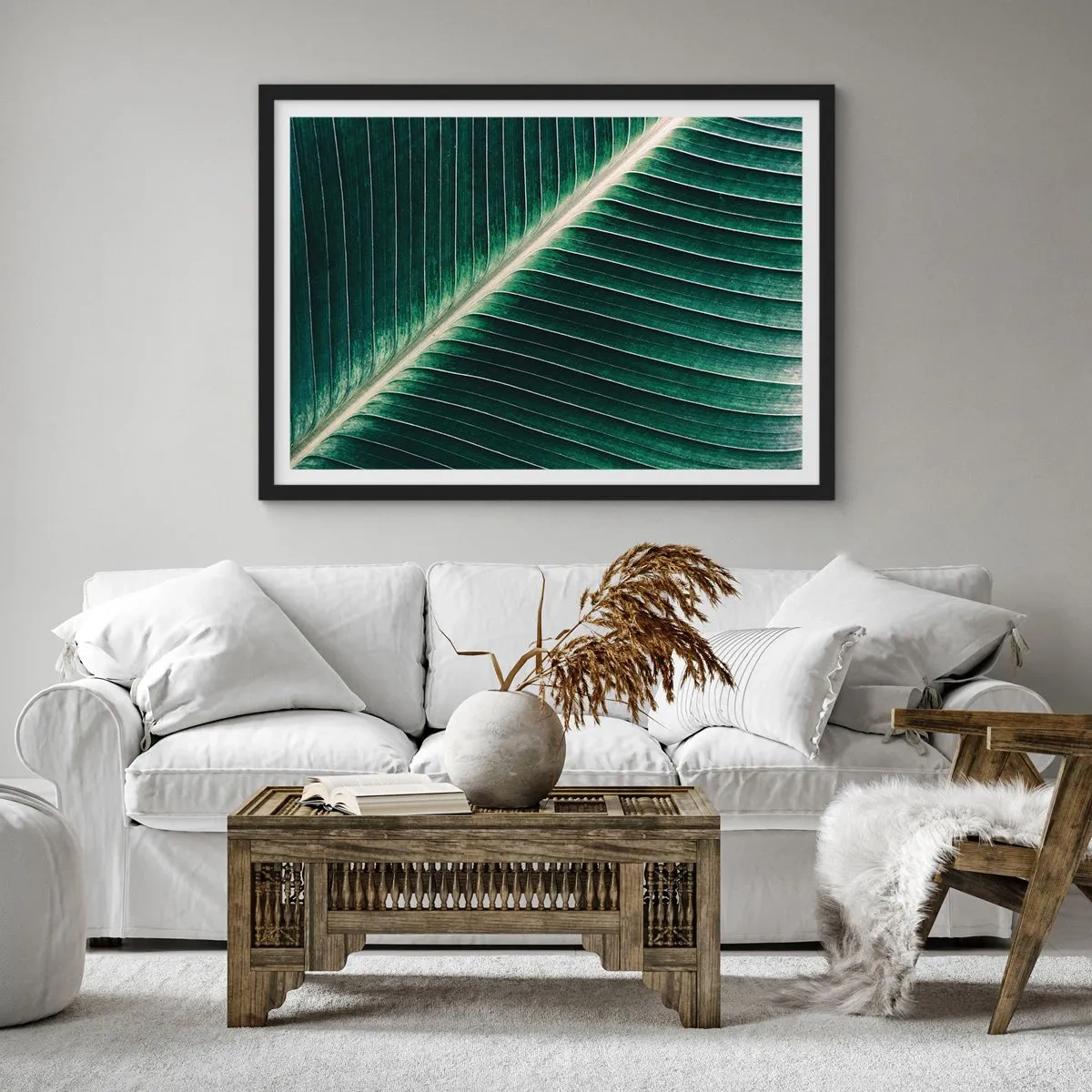 Póster en marco negro - Primer plano de la estructura de una hoja verde. - 70x50cm - El ritmo de la naturaleza - Decoración de pared moderna para salón y dormitorio ARTTOR