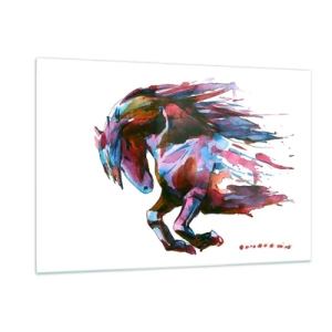 Cuadro sobre vidrio - Impresiones sobre Vidrio - Caballo abstracto en una composición de color dinámica - 120x80cm - En éxtasis - Decoración de pared moderna para salón y dormitorio ARTTOR