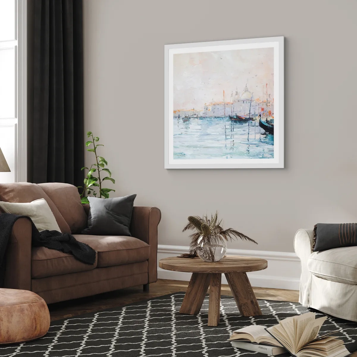 Póster en marco blanco - Más allá del agua, más allá de la niebla - 50x50 cm