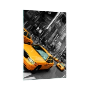 Cuadro sobre vidrio - Impresiones sobre Vidrio - Taxis amarillos en una intersección concurrida de la ciudad - 70x100cm - El sol cae sobre Nueva York - Decoración de pared moderna para salón y dormitorio ARTTOR