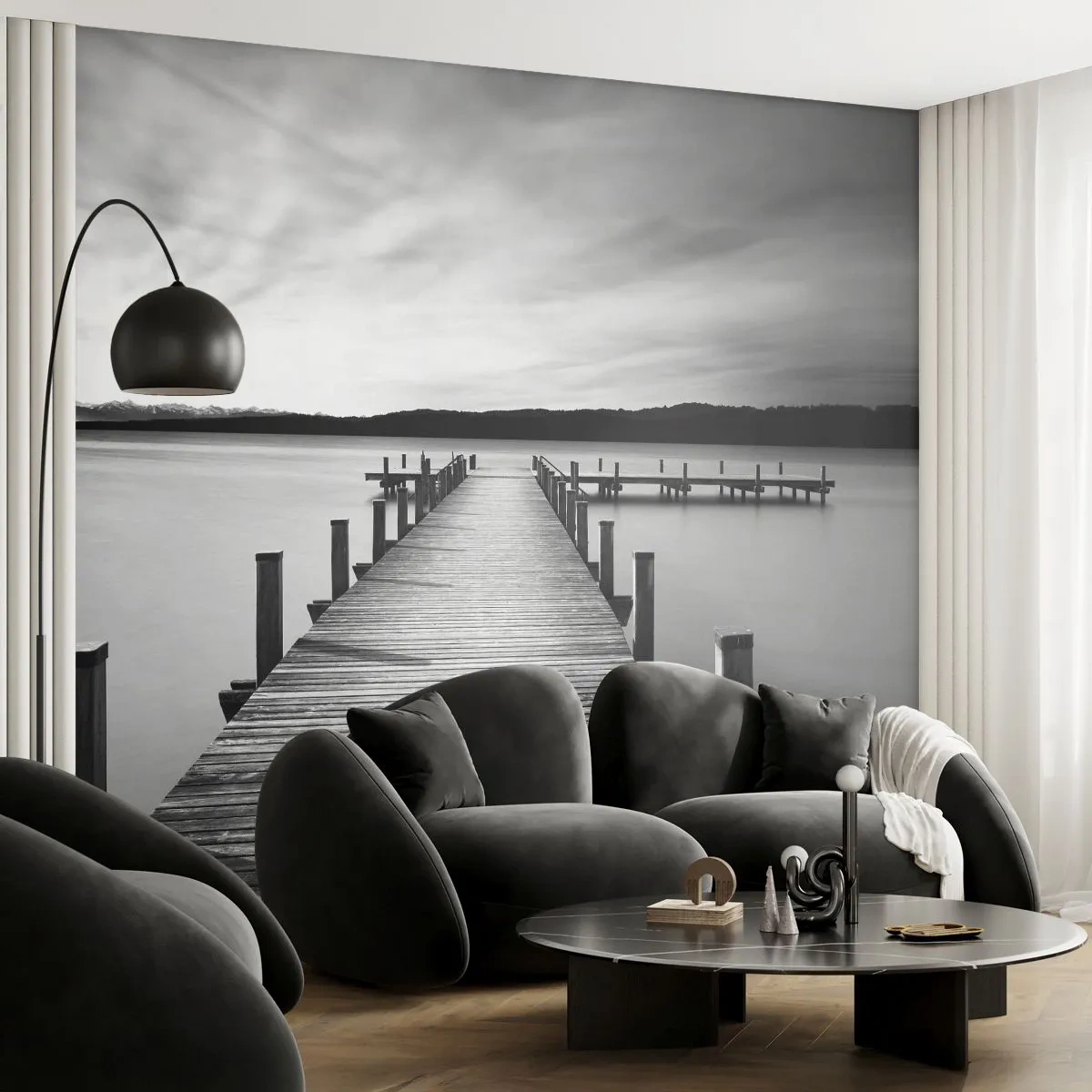 Fotomural Premium Canvas - En el lago de la paz - Paisaje, Lago, Puente de madera - 250x175 cm