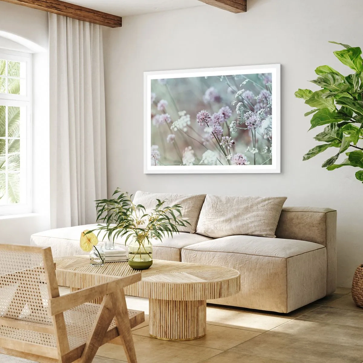 Póster en marco blanco - Dulces filigranas de hierbas - 91x61 cm