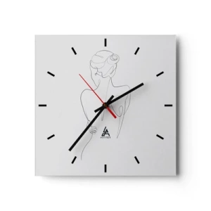 Reloj de pared - Reloj de vidrio - Una línea de contorno que muestra una silueta femenina sobre un fondo claro. - 30x30cm - Música del cuerpo - Decoración de pared moderna para salón y dormitorio ARTTOR
