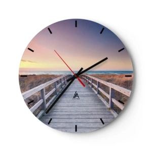 Reloj de pared - Reloj de vidrio - Camino de madera que conduce al mar al atardecer - 30x30cm - Aurora vespertina del Báltico - Decoración de pared moderna para salón, cocina y dormitorio ARTTOR