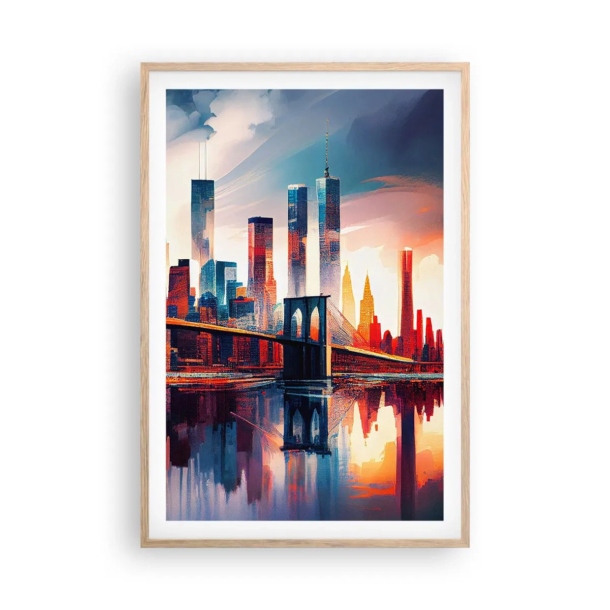 Póster en marco roble claro - Nueva York siempre luce - 61x91 cm