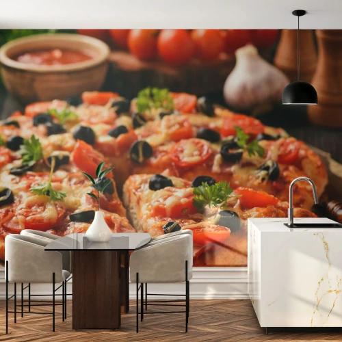 Fotomural Premium Canvas - Delicioso aroma - Gastronomía, Pizza, Tomate - 400x280 cm