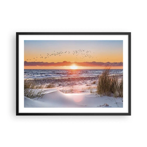 Póster en marco negro - Puesta de sol sobre el mar con vistas a las dunas - 70x50cm - Paisaje horizontal - Decoración de pared moderna para salón y dormitorio ARTTOR