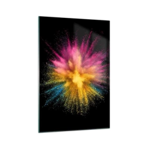 Cuadro sobre vidrio - Impresiones sobre Vidrio - Explosión de polvo colorido sobre un fondo negro - 70x100cm - El nacimiento de los colores - Decoración de pared moderna para salón y dormitorio ARTTOR