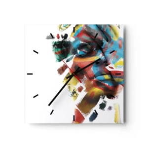 Reloj de pared - Reloj de vidrio - Retrato abstracto en colores vivos - 30x30cm - Una personalidad colorida - Decoración de pared moderna para salón y dormitorio ARTTOR