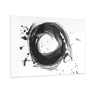 Cuadro sobre vidrio - Impresiones sobre Vidrio - Una composición minimalista en forma de pincel negro sobre blanco. - 100x70cm - El torbellino de la creación - Decoración de pared moderna para salón y dormitorio ARTTOR