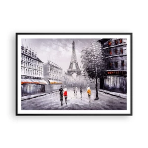 Póster en marco negro - Una vista de la Torre Eiffel en un entorno monocromático con acentos de color. - 100x70cm - Un paseo parisino - Decoración de pared moderna para salón y dormitorio ARTTOR