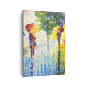 Cuadro sobre lienzo - Impresión de Imagen - Un paseo con paraguas en un colorido paisaje lluvioso. - 50x70cm - Y todo está claro - Decoración de pared moderna para salón y dormitorio ARTTOR
