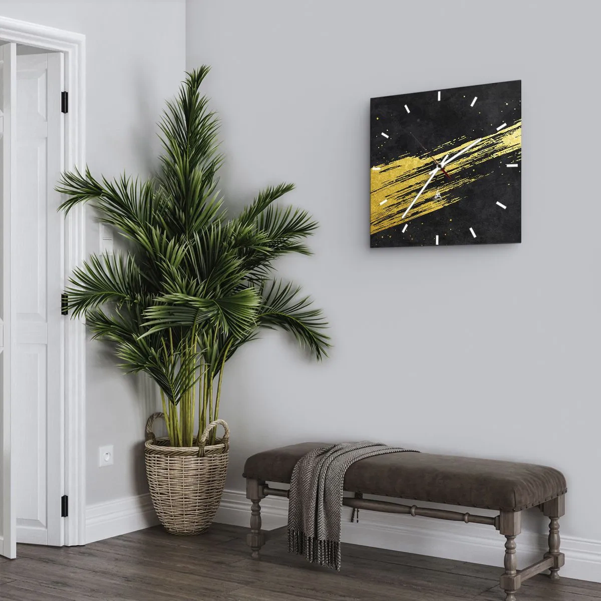 Reloj de pared - Reloj de vidrio - Fondo negro con pinceladas doradas dinámicas - 30x30cm - Saltar al hiperespacio - Decoración de pared moderna para salón y dormitorio ARTTOR